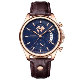 Multifunctional Waterproof Men's Sports Quartz Watch (Color: Rose gold and blue noodles)