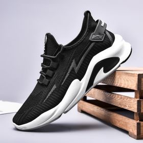 Fashion Trend Men Sneakers Flying Woven Male Breathable Work Sports Shoes Outdoor Spring Summer Autumn Running Casual Light Cozy (Color: Black, size: 39)