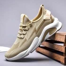 Fashion Trend Men Sneakers Flying Woven Male Breathable Work Sports Shoes Outdoor Spring Summer Autumn Running Casual Light Cozy (Color: Beige, size: 43)