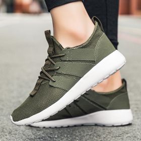 Men Mesh Sneakers Casual Breathable Soft Sole Running Low Top Shoes Comfortable Green Sports Outdoor Tennis Spring Summer Autumn (Color: Army Green, size: 45)