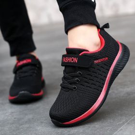 Fashion Children Sneakers Big Kids Size Casual Shoes Summer Breathable Soft Light Running Boy Girl Outdoor Non-slip Sport Tennis (Color: black red, size: 32)