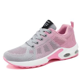 Women Mesh Casual Sport Shoes 36-42 Breathable Lightweight Running Air Cushion Outdoor Soft Sneaker Spring Summer Autumn New (Color: grey pink, size: 39)