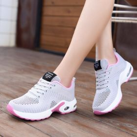 Spring Summer Autumn Casual Sports Shoes Fashion Hollow Mesh Breathable Flying Woven Air Cushion Outdoor Low-top Hiking Sneakers (Color: Gray Pink, size: 41)