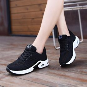 Spring Summer Autumn Casual Sports Shoes Fashion Hollow Mesh Breathable Flying Woven Air Cushion Outdoor Low-top Hiking Sneakers (Color: Black, size: 37)