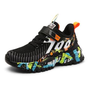 Sneakers Boys Soft Breathable Running Fashion Unisex Outdoor Kids Casual Shoes Mesh Chaussure Enfant Spring Summer Autumn Winter (Color: black orange, size: 32)