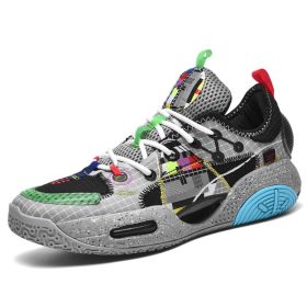 New high quality men's basketball shoes breathable sports running shoes designer soft non-slip men's basketball shoes (Color: Grey, size: 43)