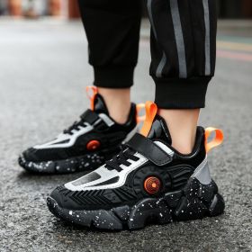 Kids Waterproof Leather Running Shoes Boys Casual Outdoor Walking Tennis Sneakers Children Breathable Height Increasing Trainers (Color: black gray, size: 37)