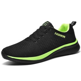 2022 New Summer Men Shoes Mesh Breathable Male Running Shoes Comfortable Fashion Lightweight Moccasins Couple Sneakers Size35-48 (Color: Black Green, size: 42)