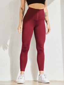 Women Legging for Fitness High Waist Leggings Push Up Sports Leggings Women Sexy Slim Black Legging Sportswear (Color: Wine, size: M)